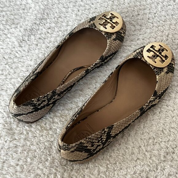 Tory Burch Python Snake Print Leather Reva Flats Womens Size 8 - Picture 4 of 7